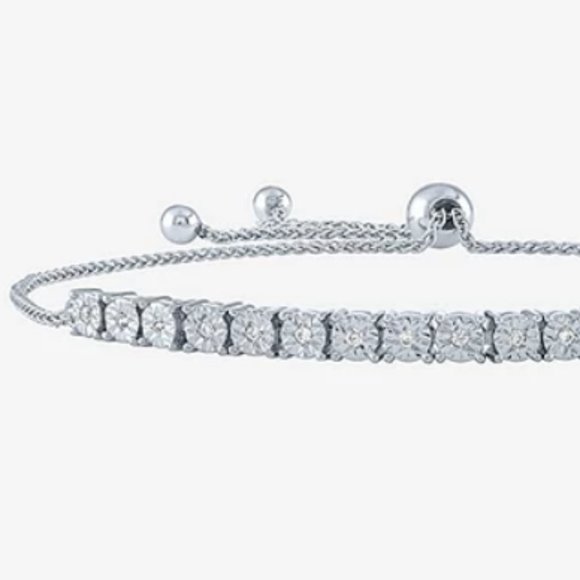 1/10 CT. T.W. Genuine White Diamond Sterling Silver Bolo Bracelet - Picture 1 of 2
